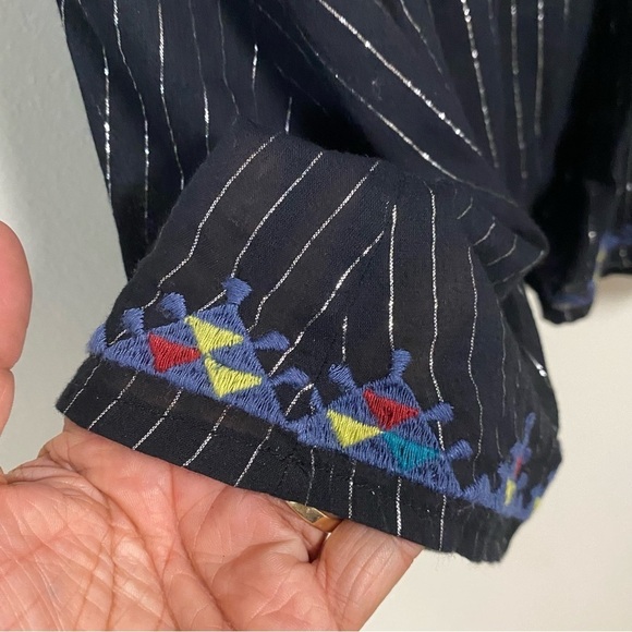 Free People Dress Women’s Size 6 Black Metallic Pinstripe Water Lily Mini Dress - Picture 12 of 16